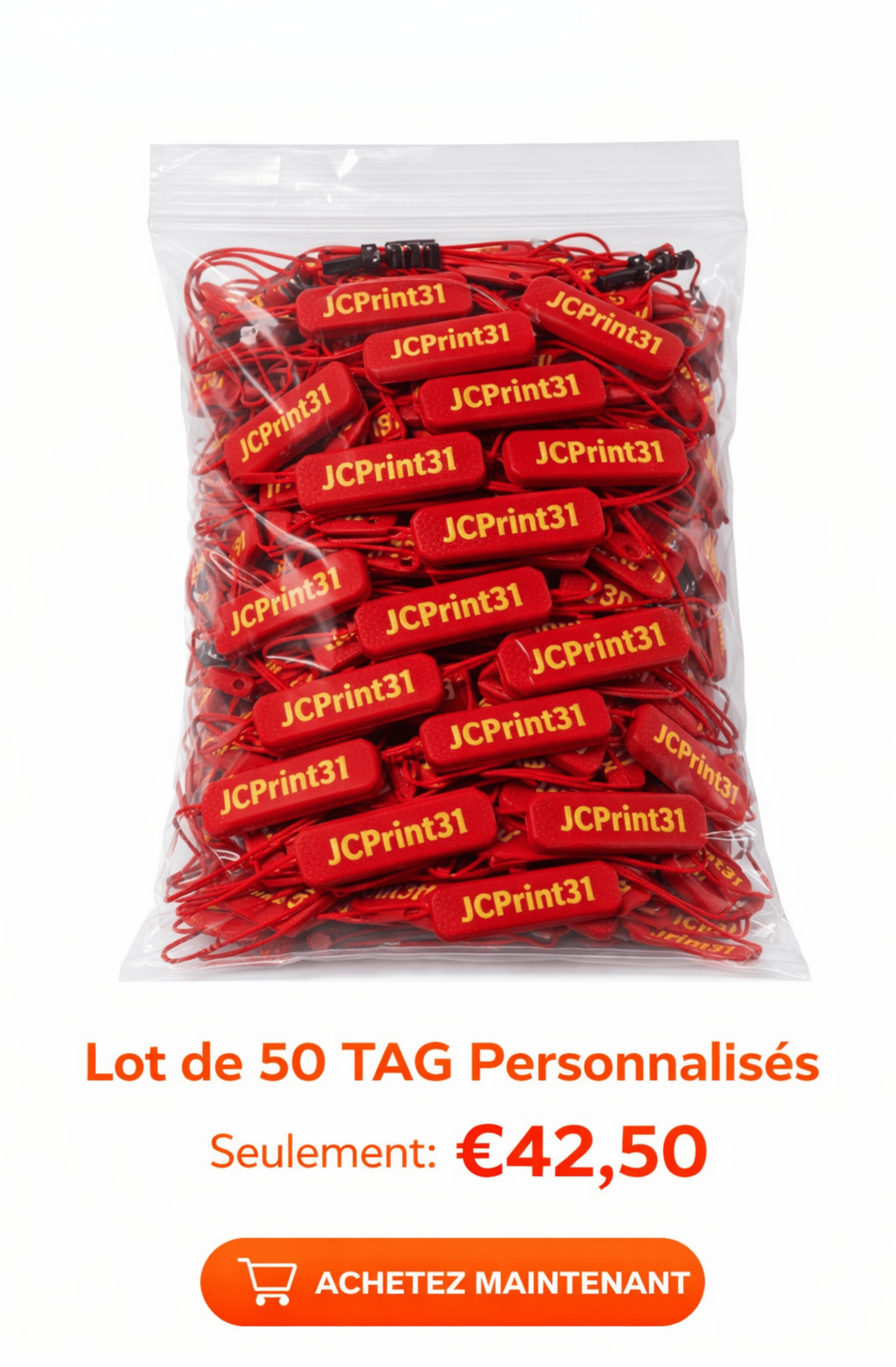 LOT de 50 TAGS FONCTIONNEL Personnalisé
