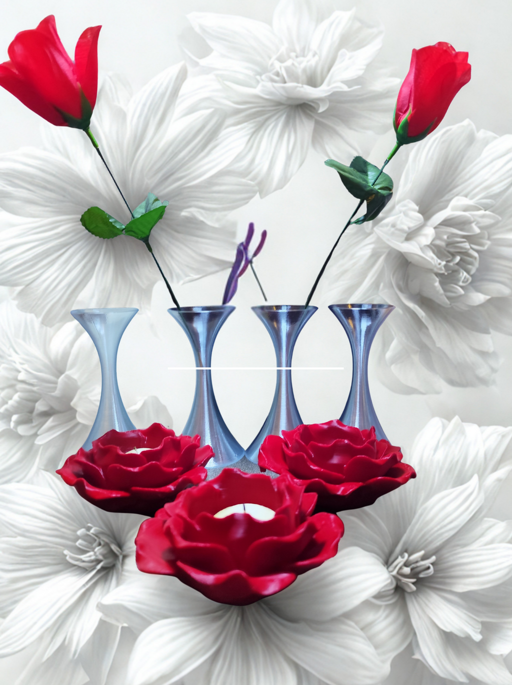 LOT de 3 BOUGEOIRS ROUGE